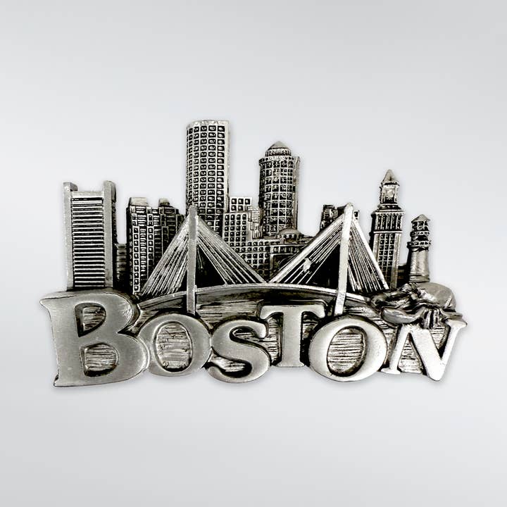 Boston Skyline Pewter 3-D Souvenir Magnet for wholesale by Commonwealth Souvenirs
