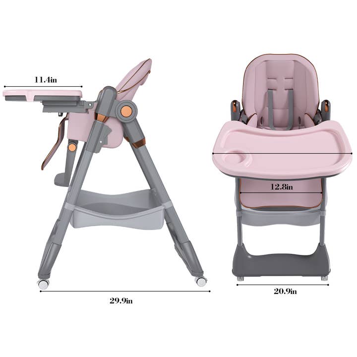 39F Inc. - Wholesale Highchair - Baby - Adjustable Baby High Chair with Wheels Pink 0–6 Years3