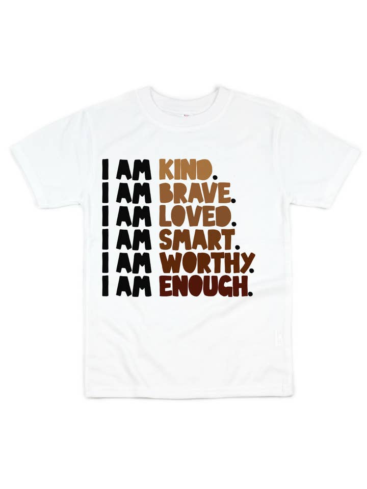 Affirmations Shirt for Kids, White Short Sleeve for wholesale by Mackenzie Madison of Philadelphia