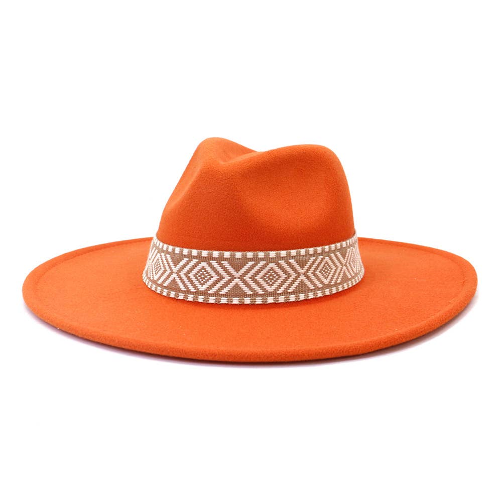 Suzie Q USA - Wholesale Fedora - Women's - Big Brim Peach Heart Top Aztec Pattern Belt Jazz Hat2