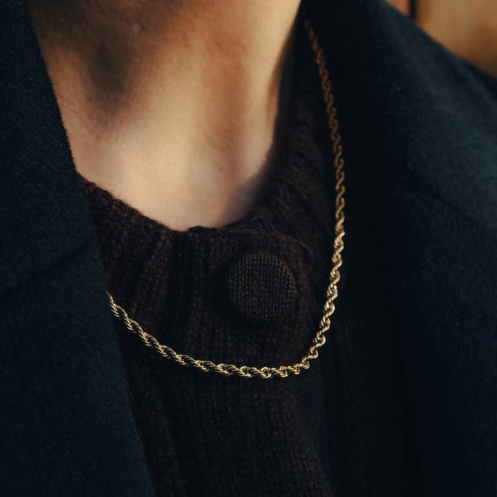 Nordic Muse - Wholesale Link & Chain Necklace - Gold Rope Twist Chain Necklace, Waterproof