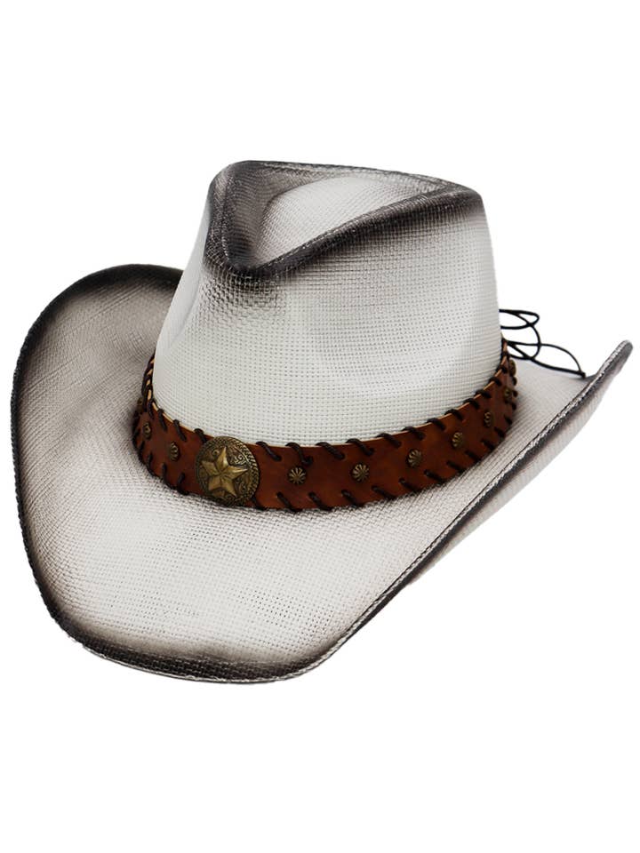 Chapéu de cowboy de palha de palha dura com cinto costurado em estrela por atacado de Cap Zone