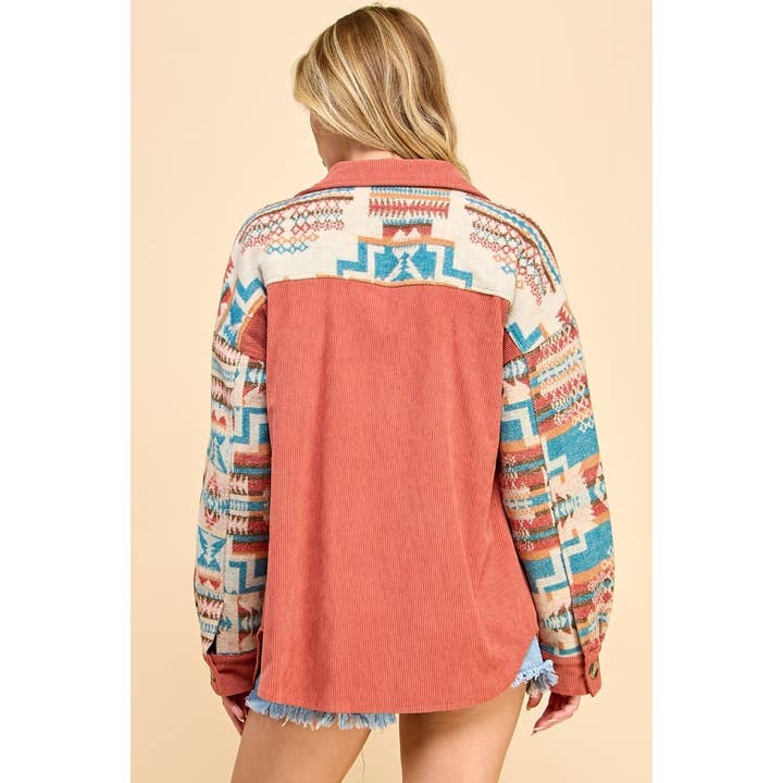 Veveret - Wholesale Jacket - Women's - Contrast Pattern Corduroy Shacket