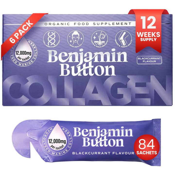 84x BlackCurrant 12,000mg Marine Collagen Liquid Sachets for wholesale by Benjamin Button