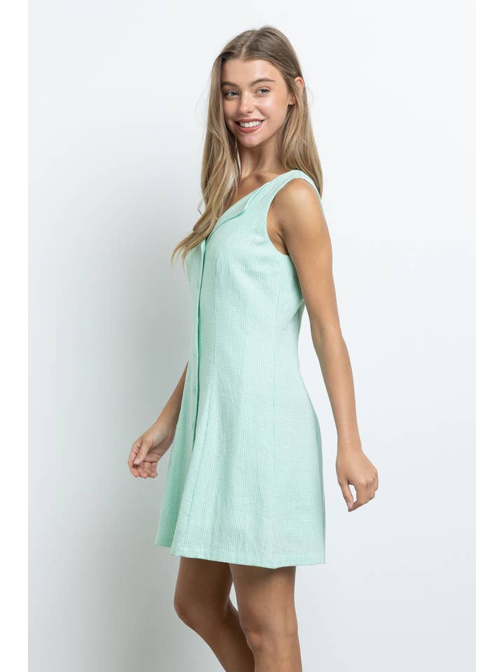 KIWI - Vendita all'ingrosso Vestito - Donna - ID2430 Abito Senza Maniche con Colletto Intrecciato e Bottoni, Scollo a V