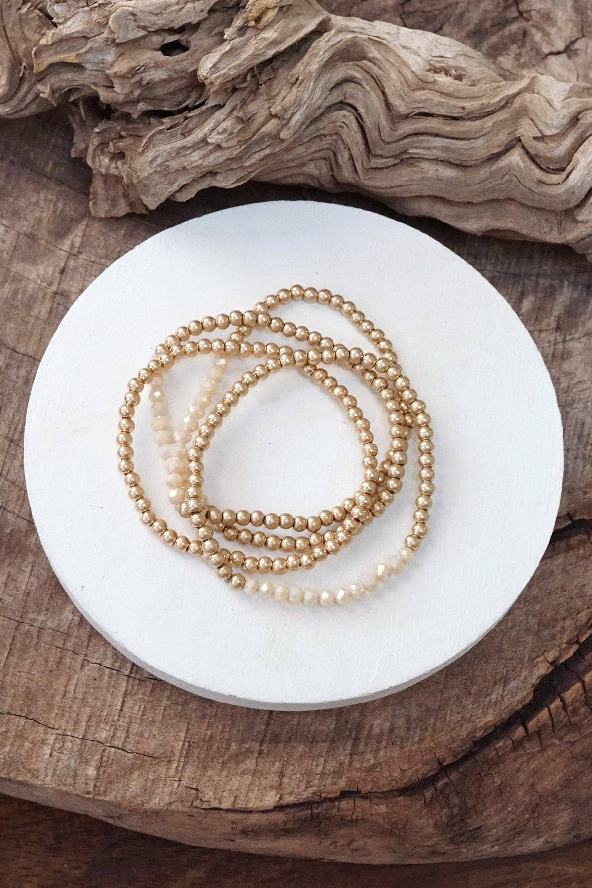 PennyLine inc - Wholesale Beaded Bracelet - Small Worn Gold tone and Glass beads bracelet stack of 4 bracelets9
