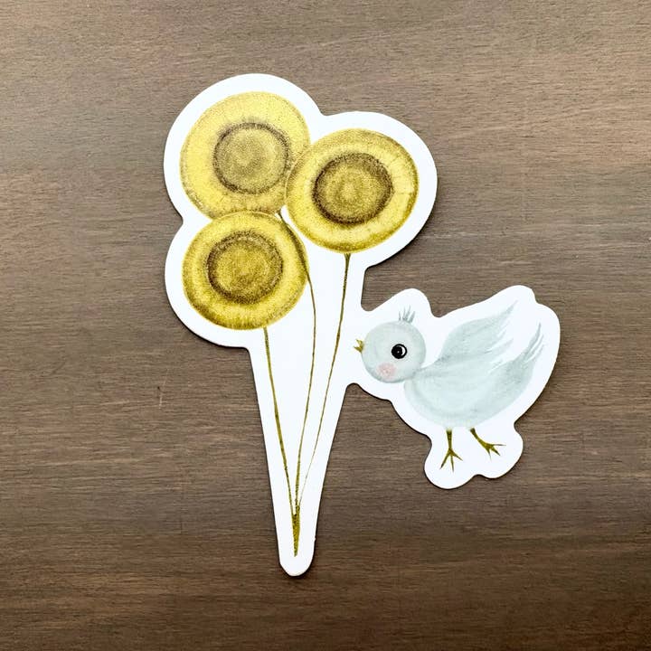 Bitty Bird And Flowers Waterproof Vinyl Sticker for wholesale by Maryellen Kim Art And Design