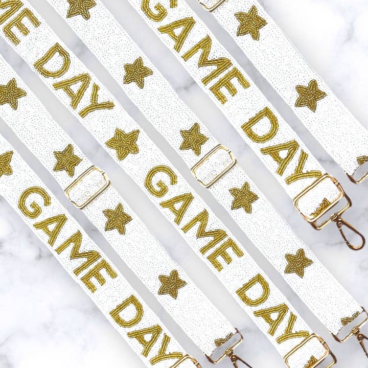 Social Grace & Company - Vendita all'ingrosso Cinghia per borsa - Donna - Tracolla regolabile con perline bianca per la giornata della partita, solo tracolla0