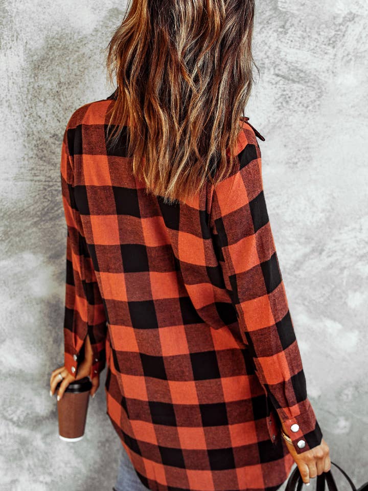 Lovesoft - Wholesale Coat - Women's - Turn-down Collar Plaid Shirt Coat6