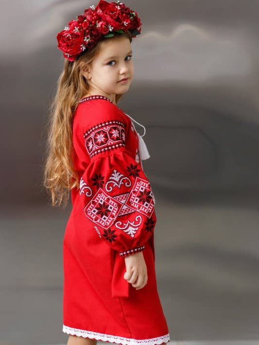 Embroidered Boho Dress For Girl Red for wholesale by Art Lev