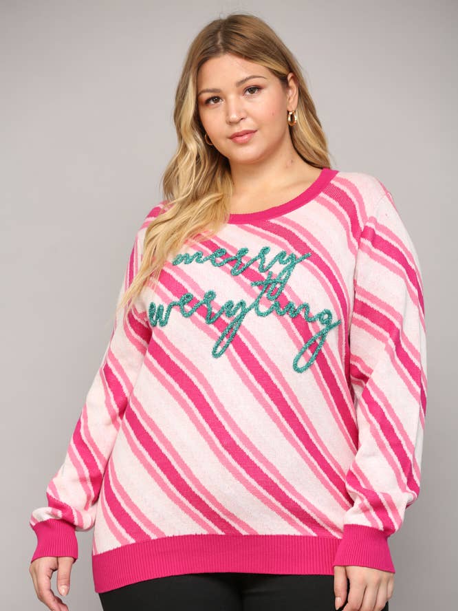 GLITTER SCRIPT STRIBE FERIE SWEATER FW12016P for engroshandel hos FATE