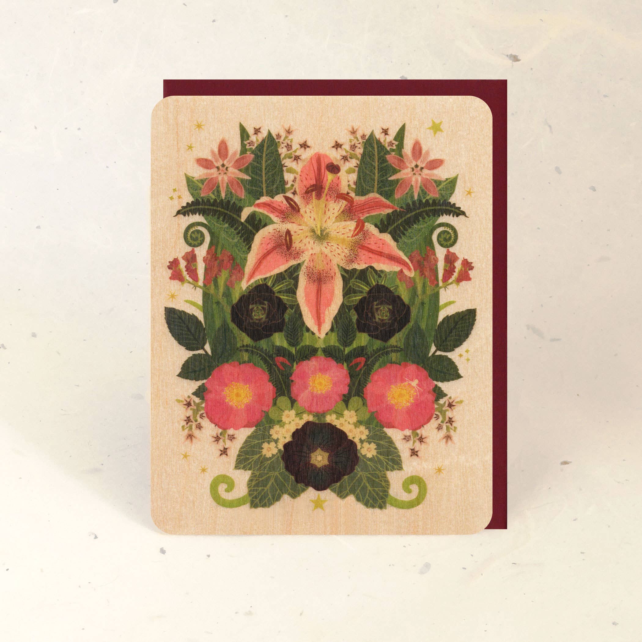 Little Gold Fox Designs - Wholesale Everyday Greeting Card - Stargazer Lily Wood Greeting Card 0