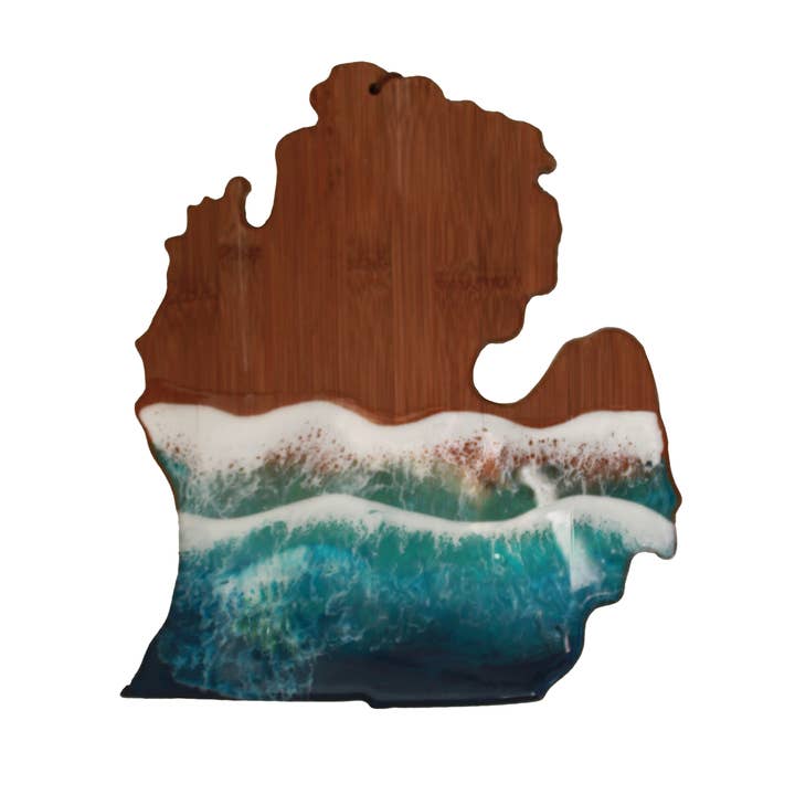 Michigan Mitten Beach Charcuterie Board for wholesale by Resin Vibes by MB
