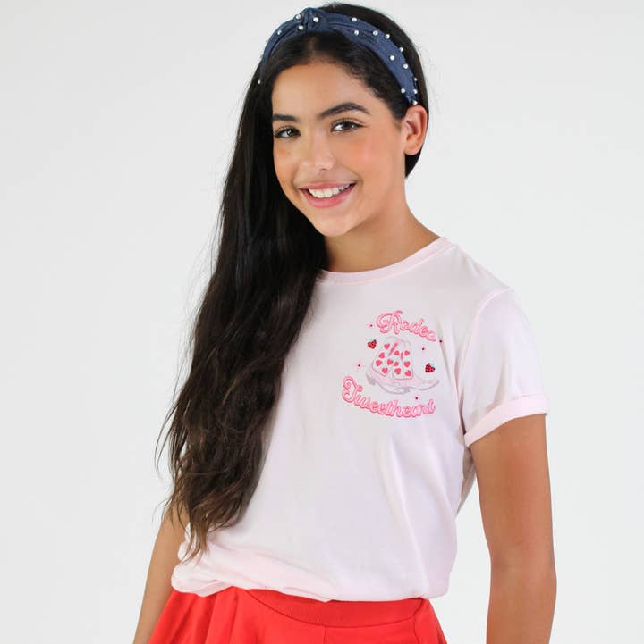 Paper Flower - Wholesale Screen Printed T-Shirt - Kids - Rodeo Sweetheart Rhinestone Graphic Tee Tween Girls