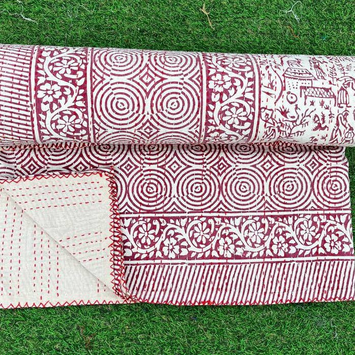 bhavnas boutique – wholesale Quilt – Printed Kantha Quilt Indian Cotton Queen Size Bedding Quilts5