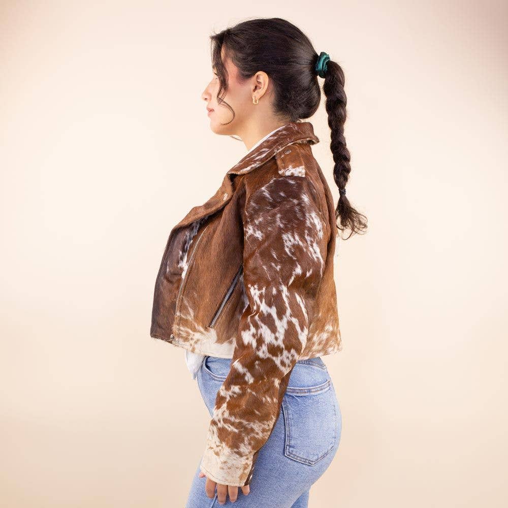 Moonrise - Wholesale Motorjack - Dames - Cow print leather biker jacket Stormy1