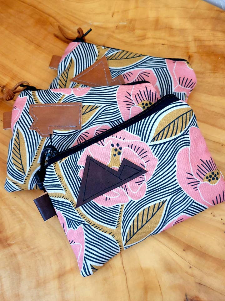 Flamingo Floral Print Canvas Pouch with Mountain Patch for wholesale by 2nd Story Studio