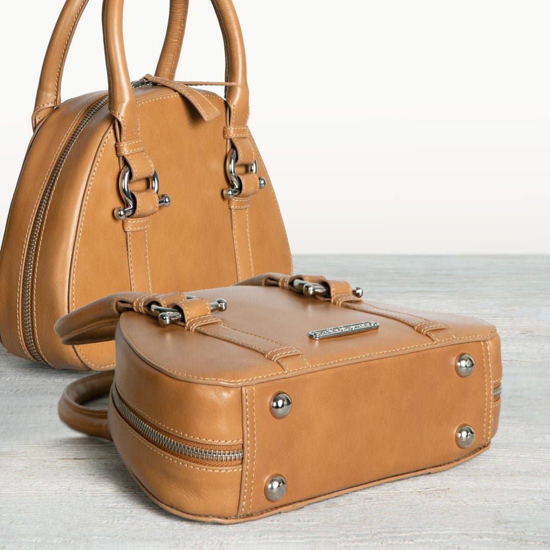 URBAN-EQUESTRIAN - Wholesale Top Handle Bag - Women's - Kella - Horse Bit Vanity Luxury Leather handbag in Caramel3