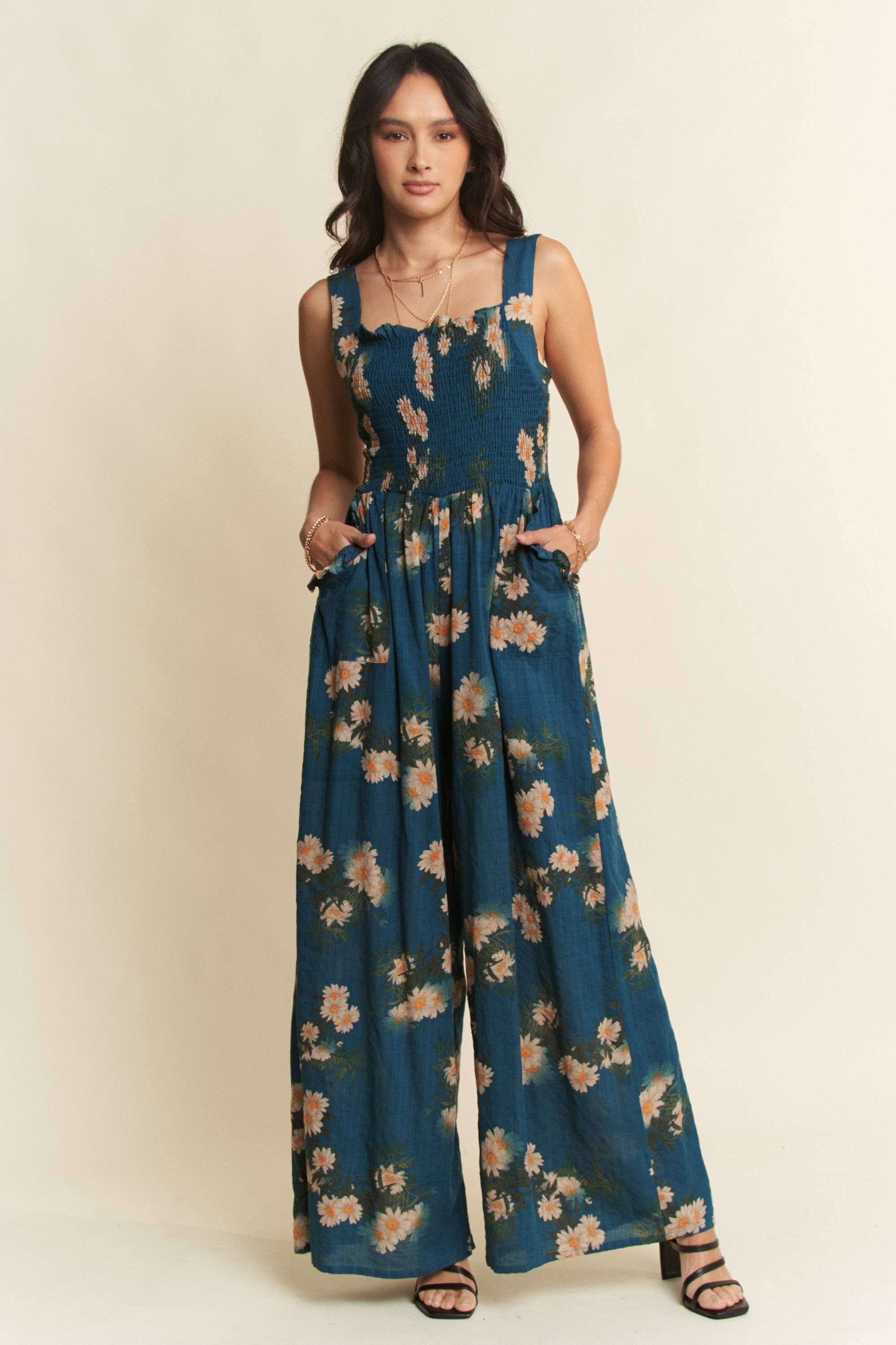 Davi & Dani - Vendita all'ingrosso Tuta intera - Donna - TUTA A STAMPA FLOREALE CON SCOLLO QUADRATO E VOLANT16