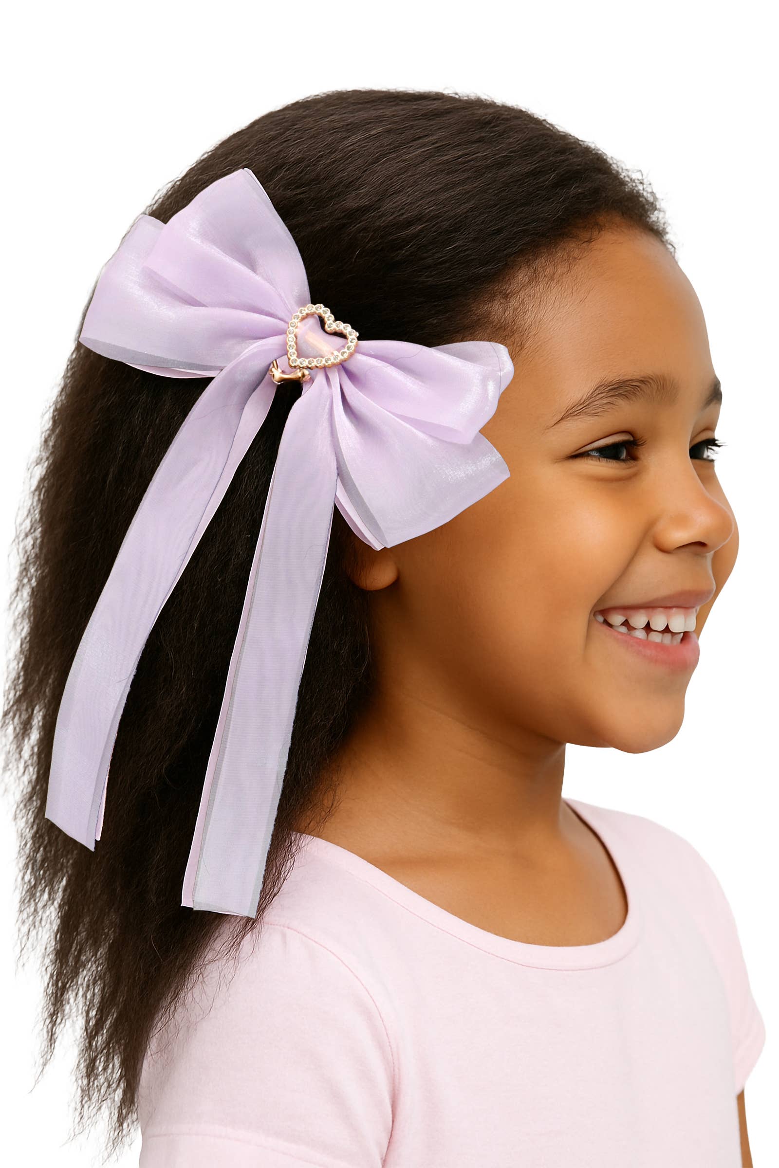 Cap Zone - Wholesale Hair Clip - Kids - Bling Heart Chiffon Polyester Ribbon Hair Clip2