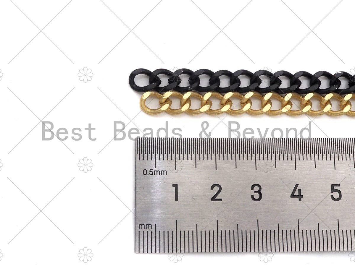 BestBeads&Beyond – wholesale Craft supplies – Matte Gold Black 6x8mm Cuban Curb Chain by Yard, Cuban Chain, Matte Finish Chain, Wholesale bulk Chain, sku#M4033