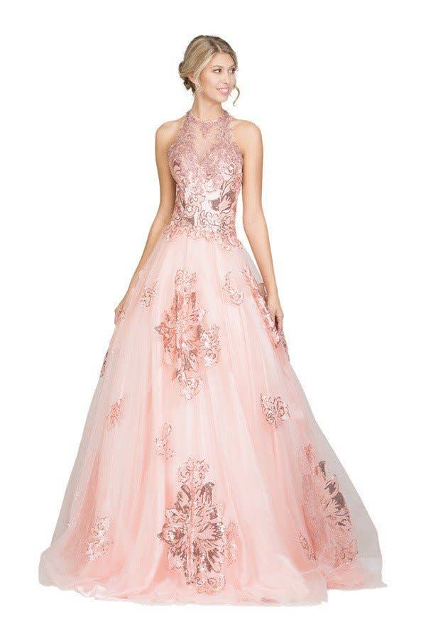 Chicas - Wholesale Gown - Women's - Halter Neckline Sequin Ballgown Dress DR70082