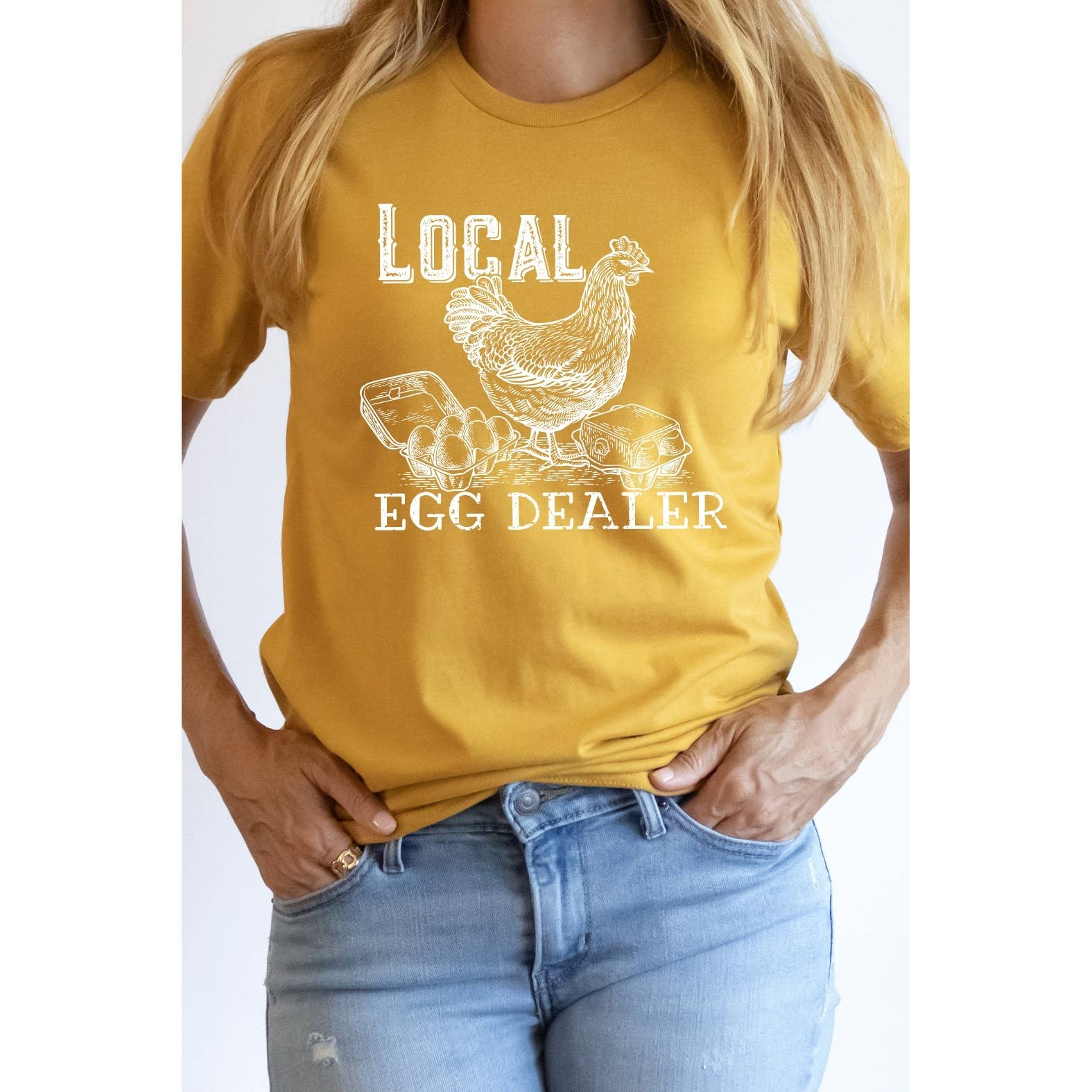 Kissed Apparel – wholesale Screen printed t-shirt – Women′s – Local Egg Dealer, Hen, Chicken, Farm Rustic Chic Graphic Tee2