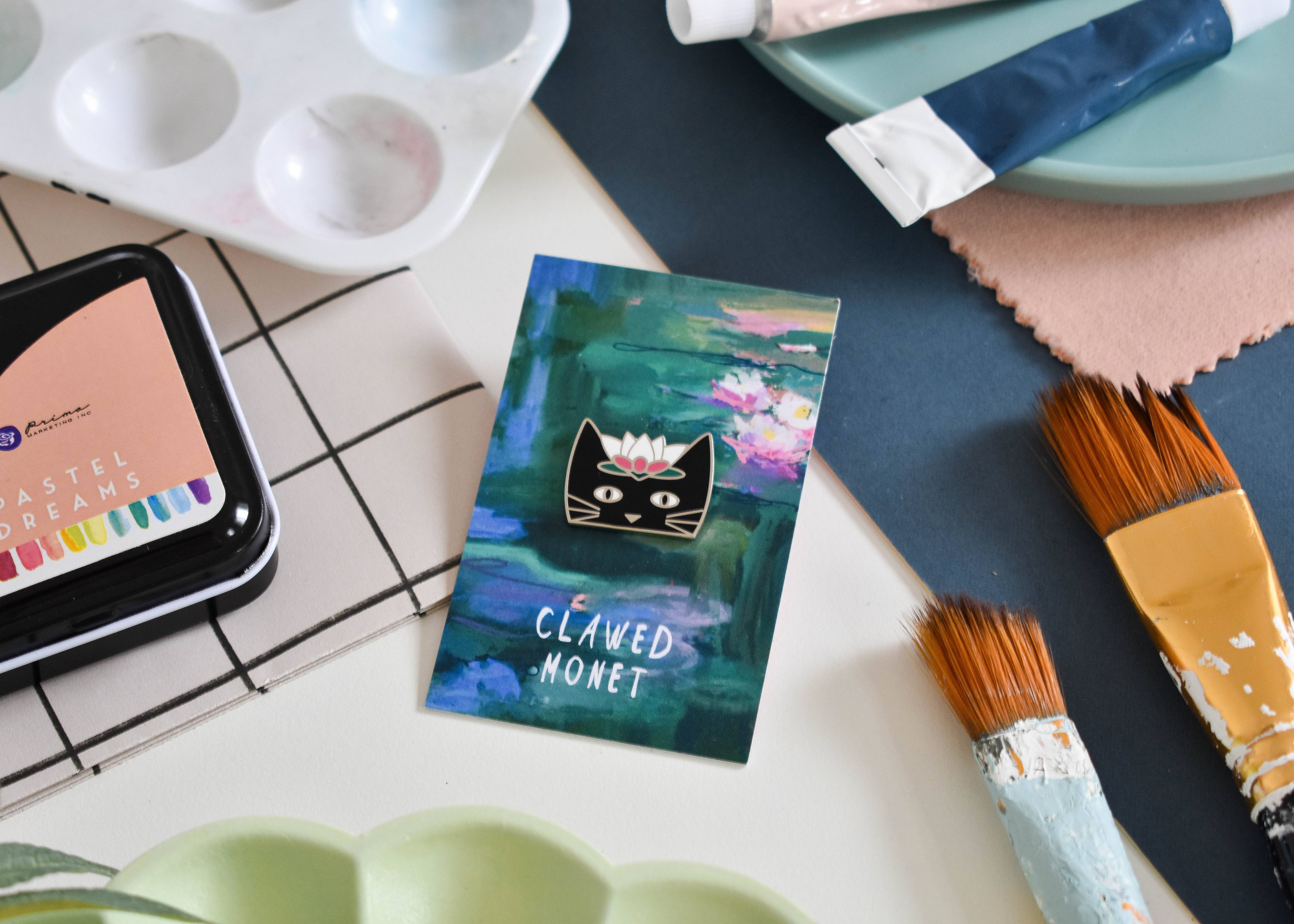 Niaski - Feline Fine Art (USA DUTIES PAID) – wholesale Lapel pin/button – Clawed Monet Cat Artist Pin2