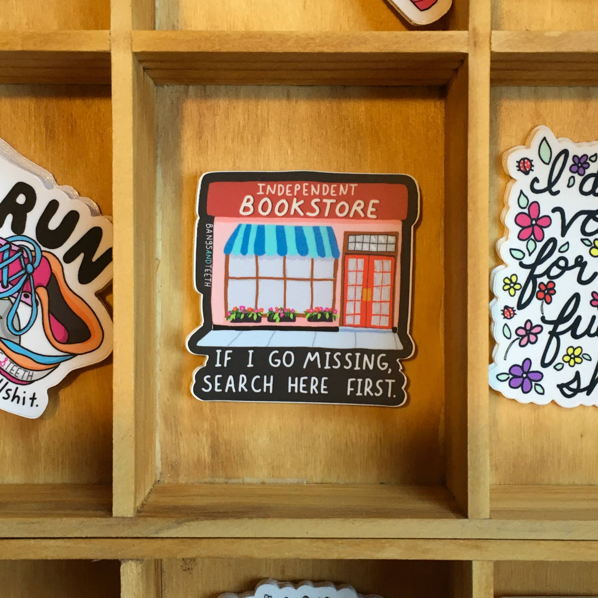 Bangs & Teeth - Wholesale Sticker - If I Go Missing Search Here, bookstore sticker, book sticker2