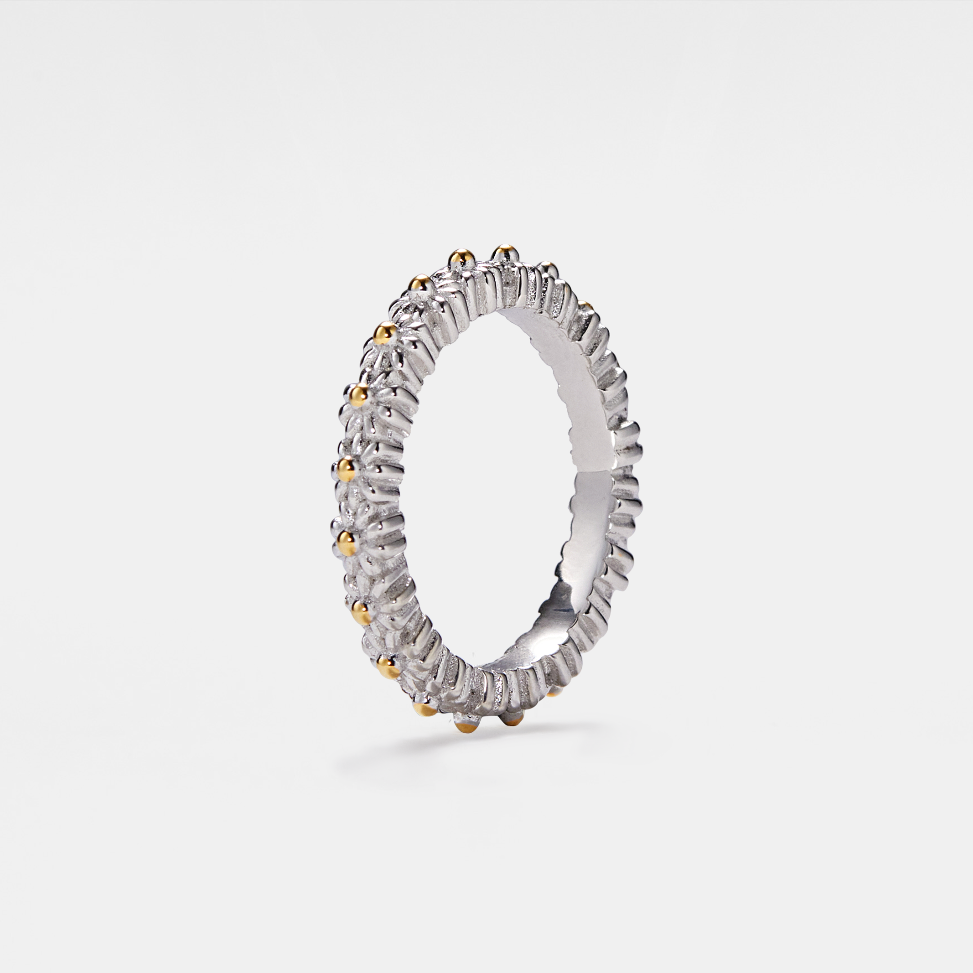 Perimade & Co. LLC - Vendita all'ingrosso Fede nuziale - Anello impilabile abbinato a fiore di margherita in argento sterling 9252