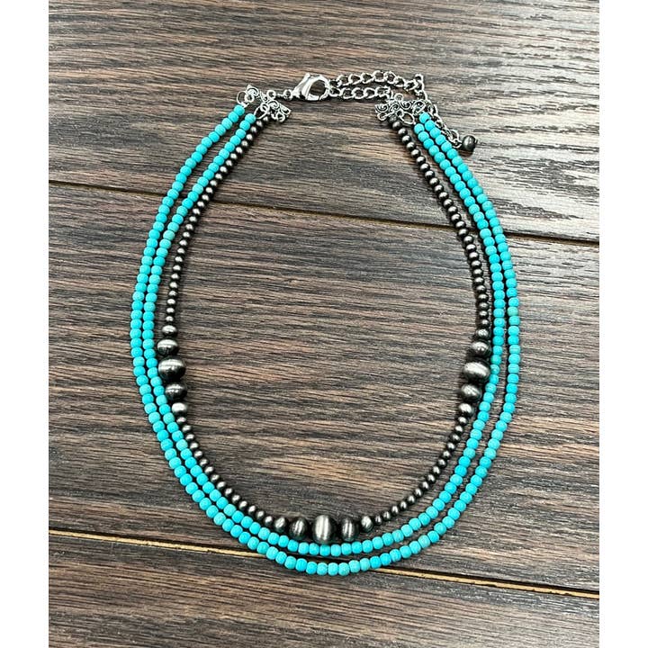 ISAC Trading Inc - Wholesale Beaded/Pearl Necklace - 735143, Handmade Navajo Bead, Synthetic Turquoise Necklace