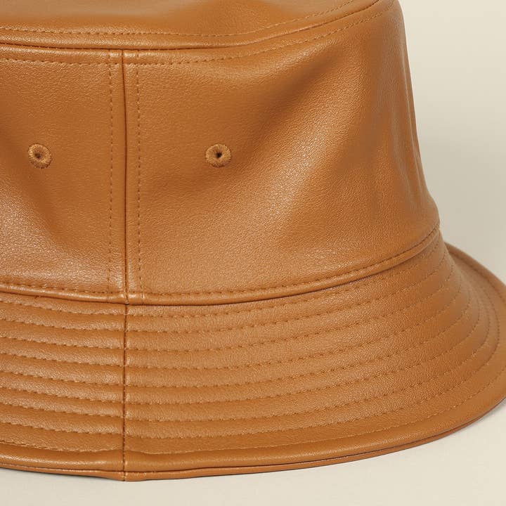 Fashion City - Wholesale Bucket hat – Women's - Plain Colored PU Leather Warm Bucket Hat5