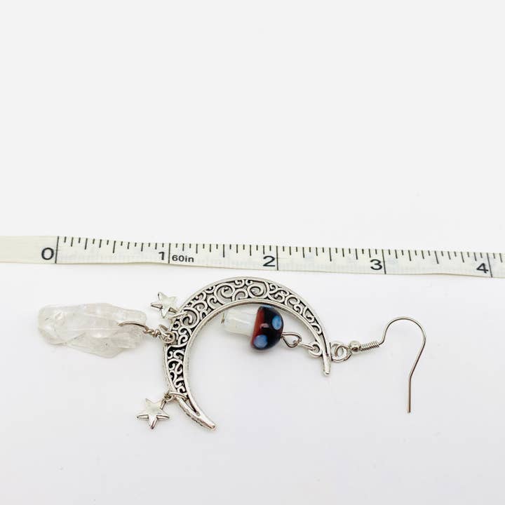 Hollow Moon Mushroom White Crystal Pendant Earrings - MS for wholesale on Faire