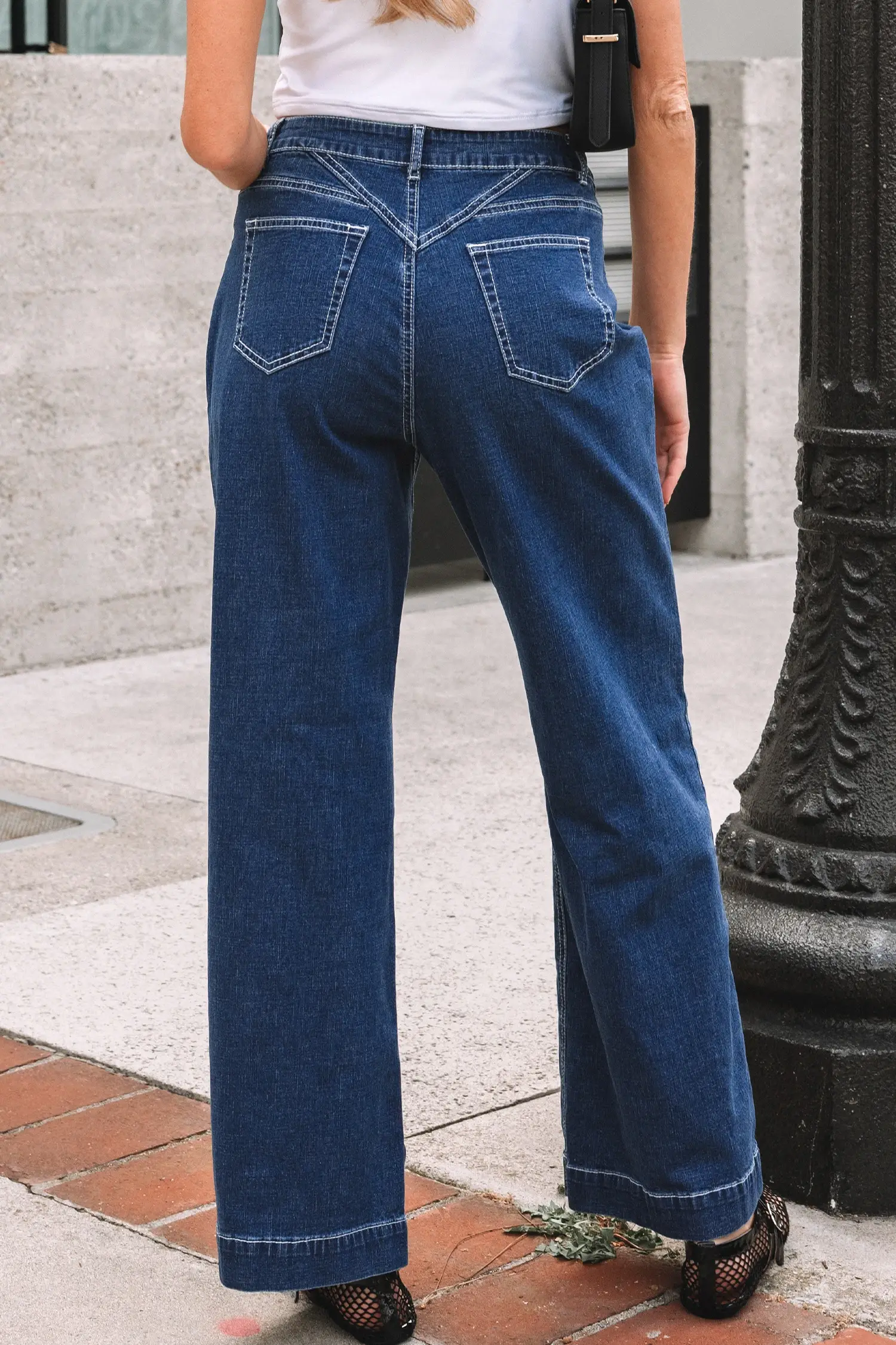 Sail Blue Stitched Waist Detail Loose Cuffed Jeans for wholesale on Faire4