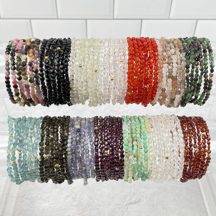 Crystal Gemstone Faceted Coin Bead Bracelets for wholesale by Rock Paradise