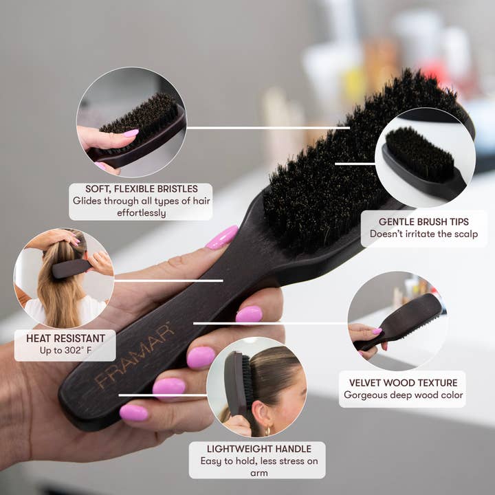 Framar Hair Brushes & Hair Accessories - Wholesale Hair Brush/Comb - FRAMAR Boar Bristle Hair Brush, Wooden Slick Back Hair Brush5