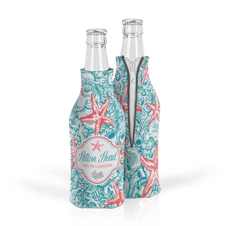 Customizable Scuba Foam Zippered Bottle: Coral Starfish Pat for wholesale by Matrix