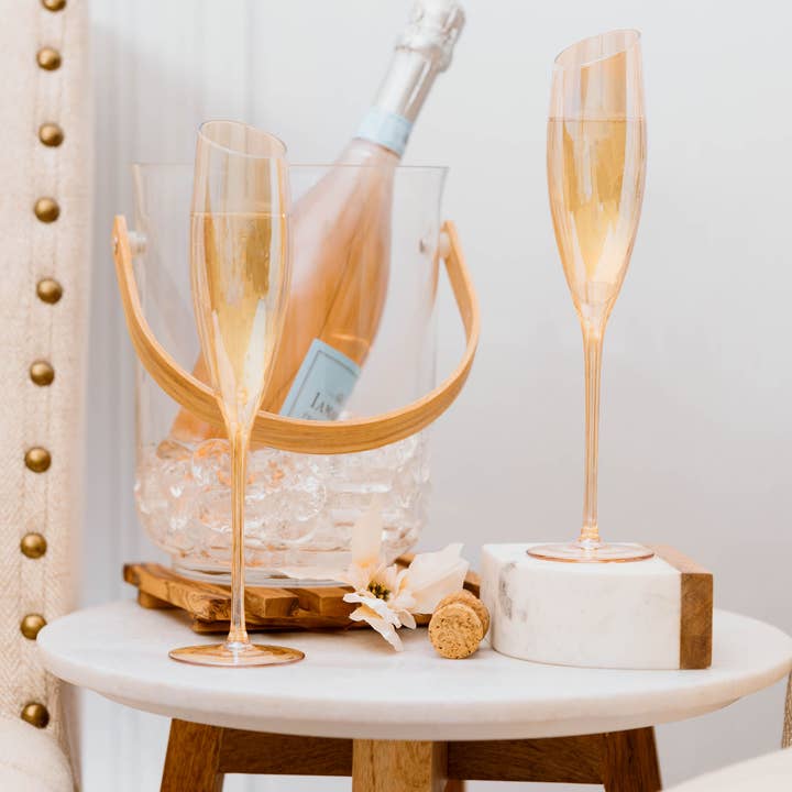 Jeanne Fitz Slant Collection Gold Champagne Glasses, 2 for wholesale by Widgeteer Kitchen and Home