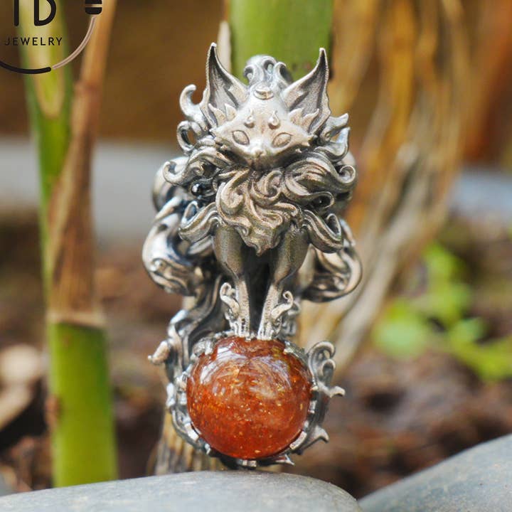 Colgante de Animal con Piedra de Sol en Plata de Ley 925, Colgante de Collar de Fantasía Gótica Oxidada, Joya Hecha a Mano para Regalo para Él para venta al por mayor de idjewelry