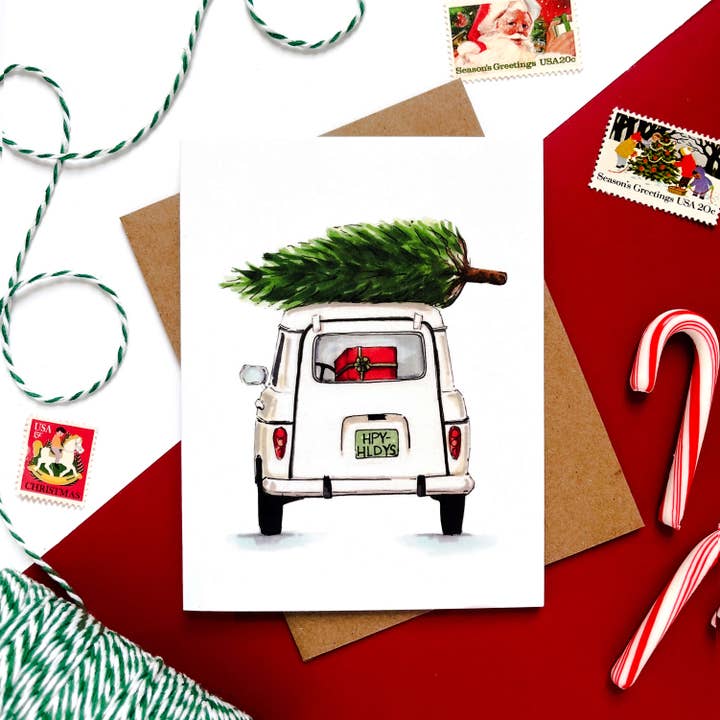 Morgan Swank Studio - Wholesale Christmas Card - Vintage White Car | Christmas Card1