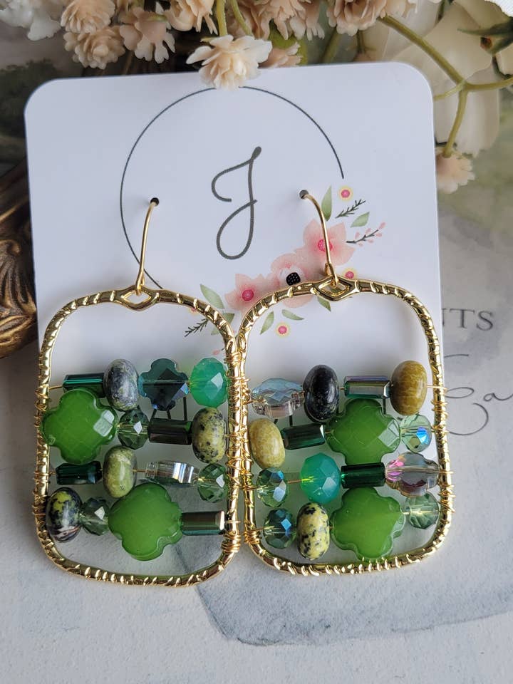 Green Beaded Earrings for wholesale by JEMdesigns