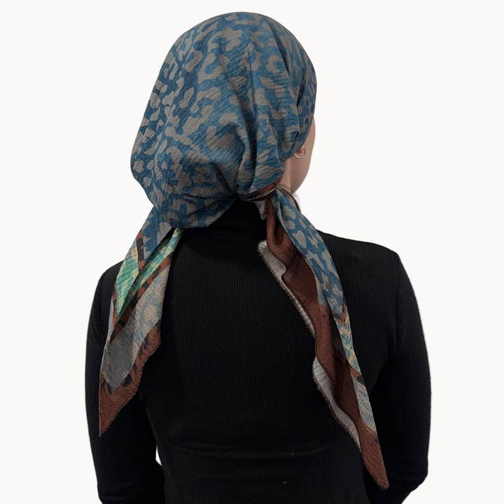 Indigo Leopard Mix Triangle Scarf for wholesale by VALERI