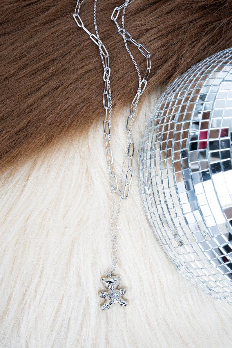 Wholesale Accessory Market - Wholesale Pendant/Charm Necklace - Crystal Avenue Bear Hug Crystal Silvertone Double Necklace1