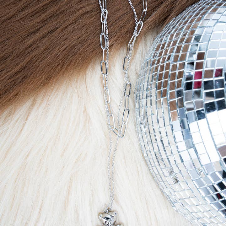 Wholesale Accessory Market - Wholesale Pendant/Charm Necklace - Crystal Avenue Bear Hug Crystal Silvertone Double Necklace1