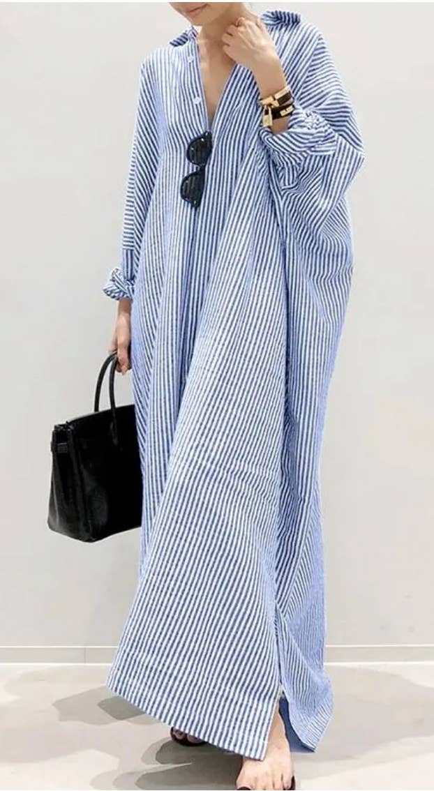 Serenity Collective - Wholesale Dress - Women's - Stripe Shirt Maxi Dress2