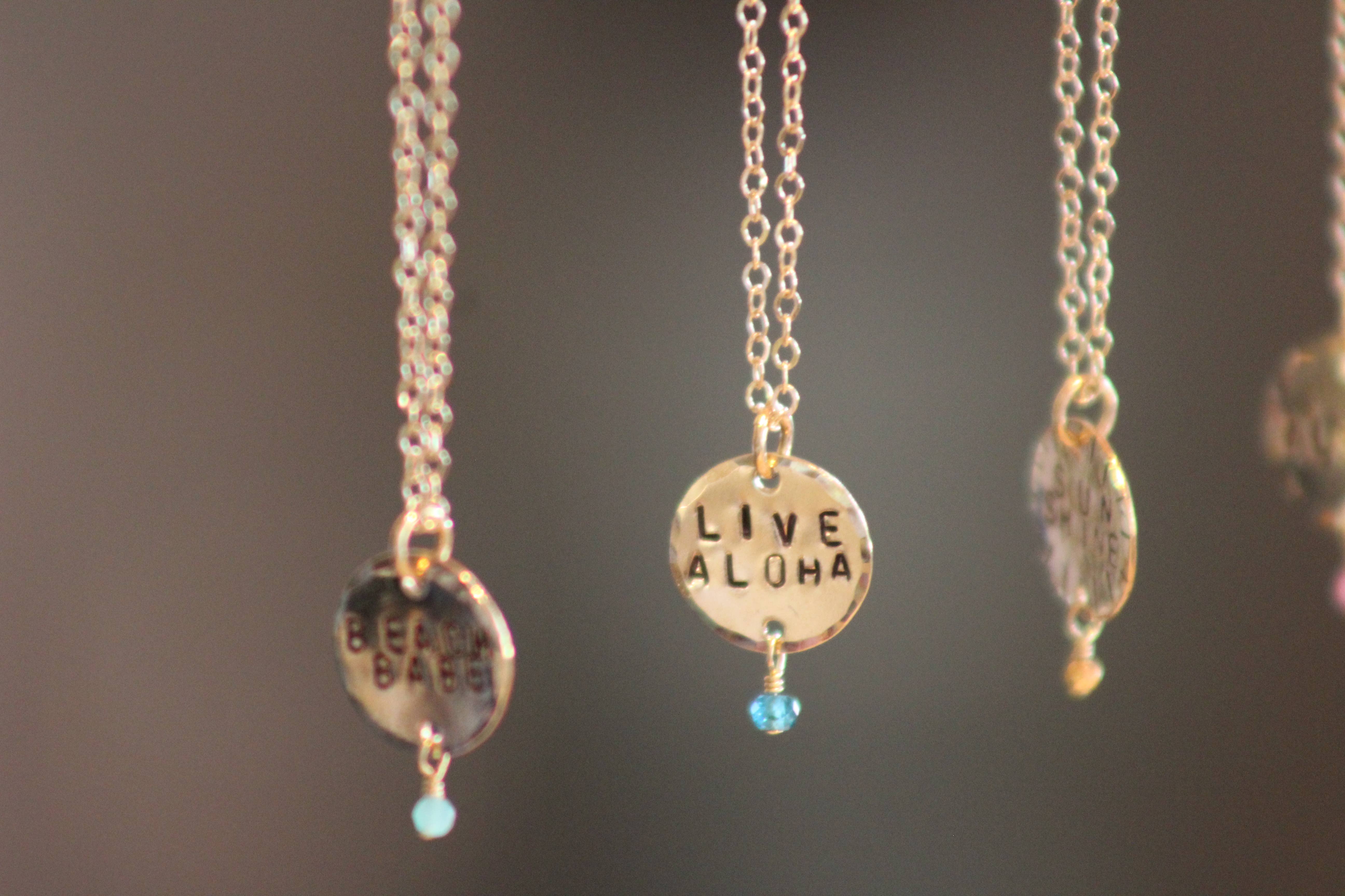 Beach Babe Hawaii - Wholesale Pendant/Charm Necklace - Custom Hand Stamped Coin Necklace with Gemstone4