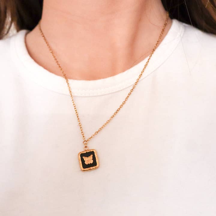 Square Enamel Butterfly Necklace for wholesale by Annie Austen | Jewelry • Accessories