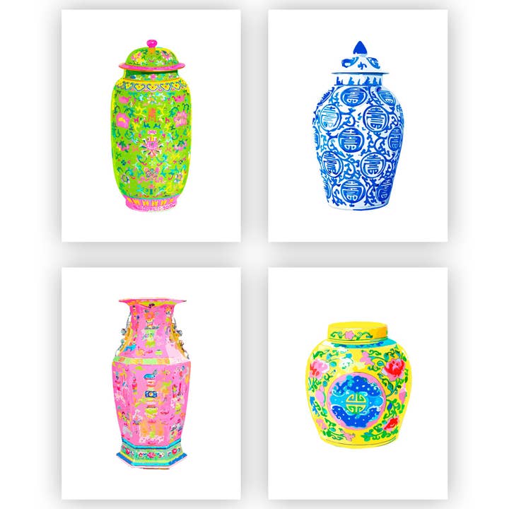 Taylor Beach Design - Wholesale Art Print - Haute Chinoiserie Ginger Jar Fine Art Prints, Set of 4