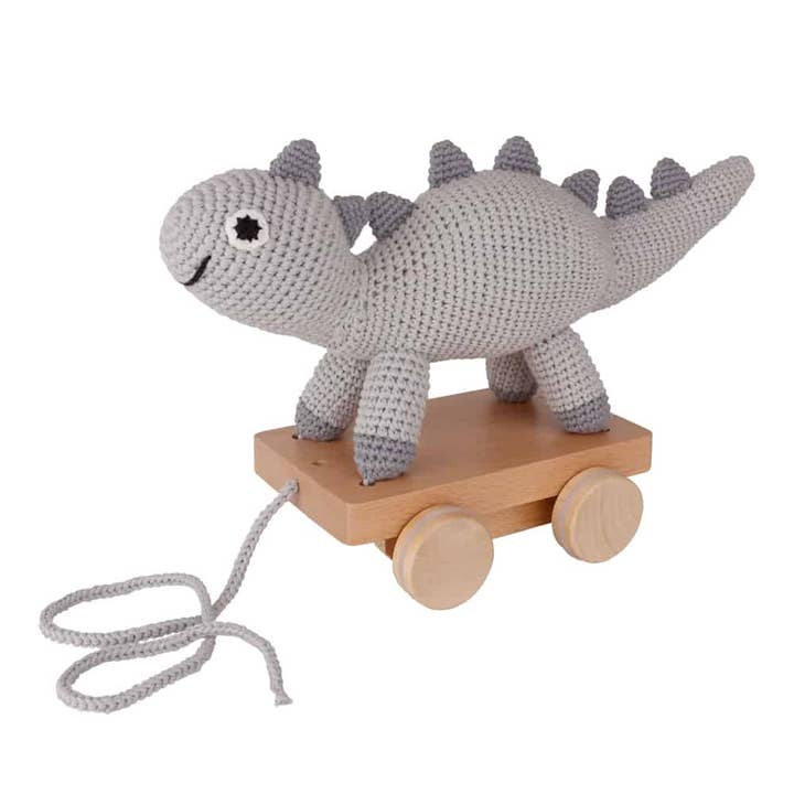 SindiBaba – Großhandel Klassisches Spielzeug – Kinder – Gehäkeltes Nachziehtier Dinosaurier DINO in Grau6