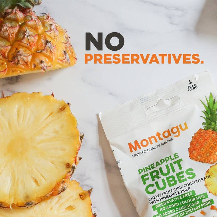 Mahdina - Wholesale Fruit Snacks - Montagu: Fruit Cubes - Pineapple, No Gelatin, (10 x 50g)